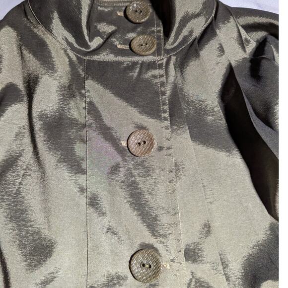 Vtg Y2K Lindi Gold Green Reversible Satin High Collar Big Button Jacket Sz M - Picture 5 of 6